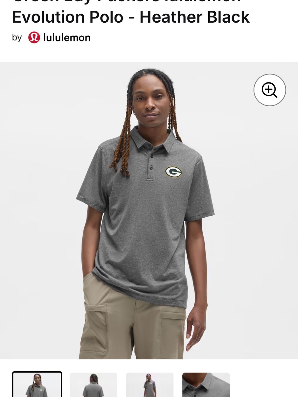 NWT lululemon Men's Evolution Heathered Black Polo with Green Bay Packers size M